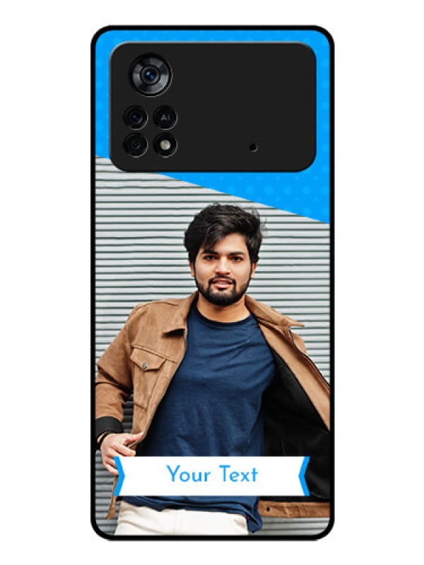 Custom Poco X4 Pro 5G Photo Printing on Glass Case - Simple Blue Color Design