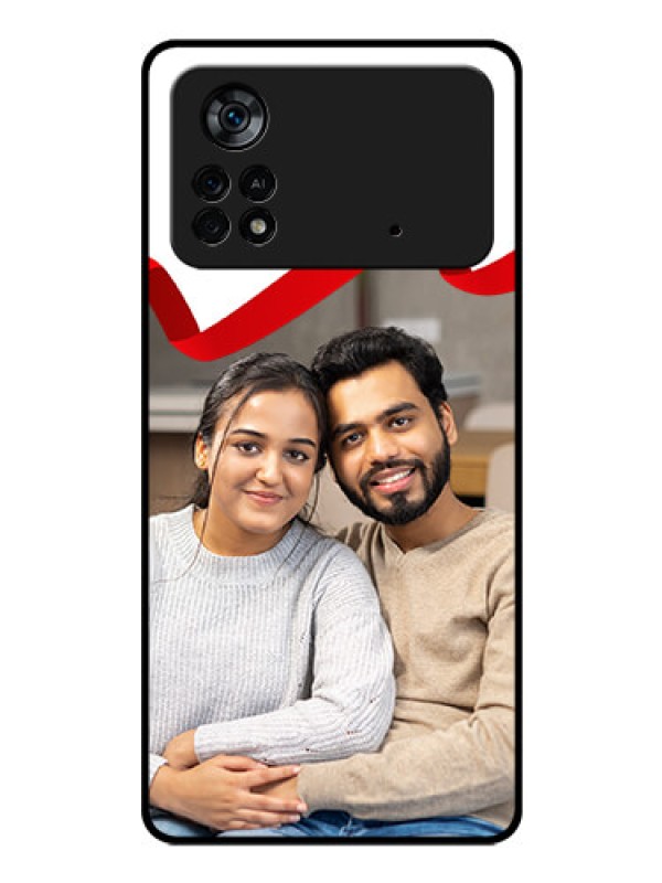 Custom Poco X4 Pro 5G Photo Printing on Glass Case - Red Ribbon Frame Design