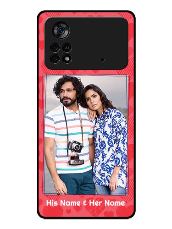 Custom Poco X4 Pro 5G Photo Printing on Glass Case - with Red Heart Symbols Design