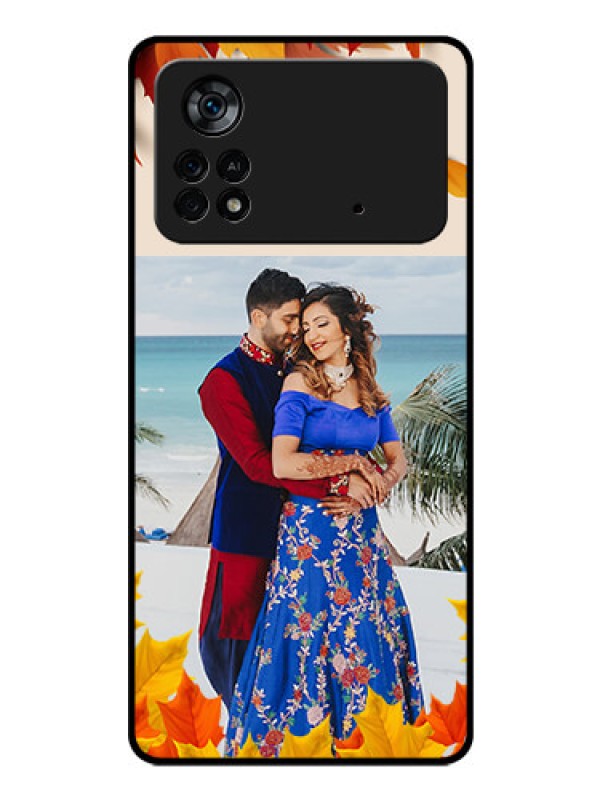 Custom Poco X4 Pro 5G Photo Printing on Glass Case - Autumn Maple Leaves Design
