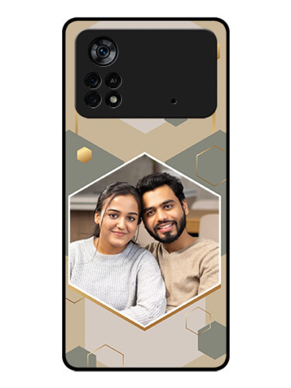 Custom Poco X4 Pro 5G Photo Printing on Glass Case - Stylish Hexagon Pattern Design