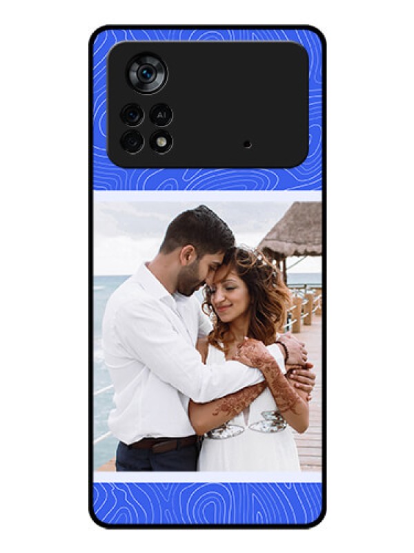 Custom Poco X4 Pro 5G Custom Glass Mobile Case - Curved line art with blue and white Design