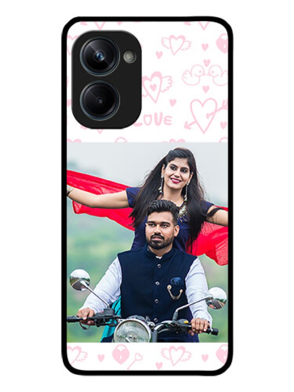 Custom Realme 10 Pro 5G Custom Glass Mobile Case - Pink Flying Heart Design