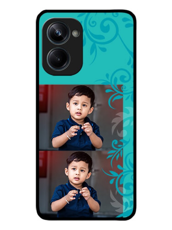 Custom Realme 10 Pro 5G Personalized Glass Phone Case - with Photo and Green Floral Design