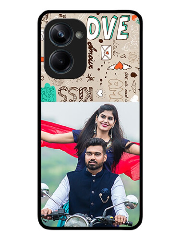 Custom Realme 10 Pro 5G Custom Glass Phone Case - Love Doodle Pattern