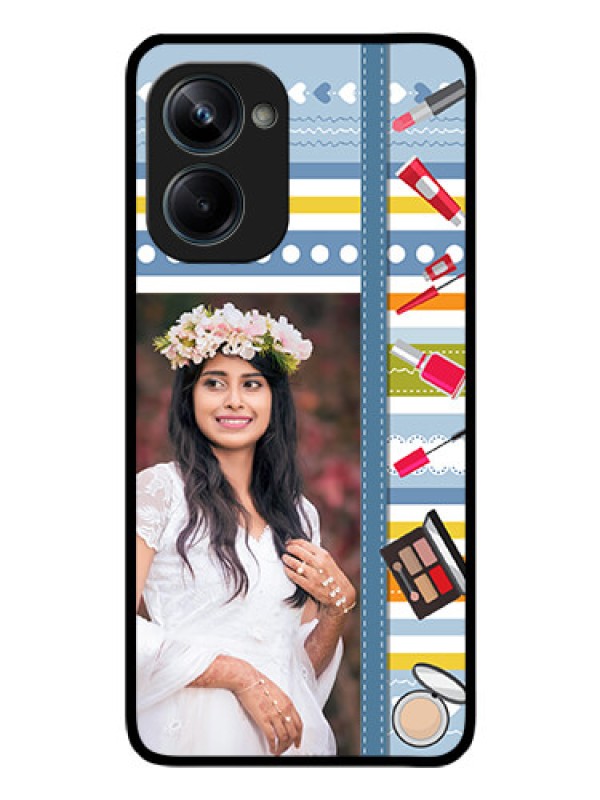 Custom Realme 10 Pro 5G Personalized Glass Phone Case - Makeup Icons Design