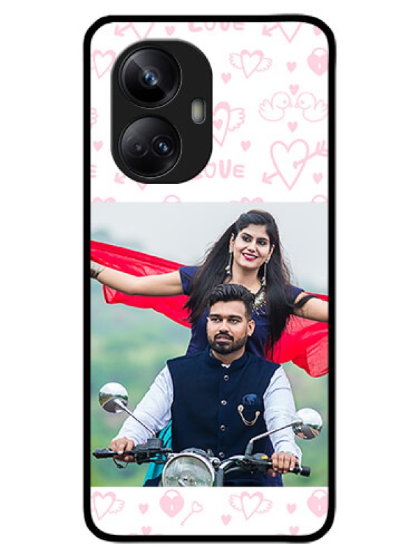 Custom Realme 10 Pro Plus 5G Custom Glass Mobile Case - Pink Flying Heart Design