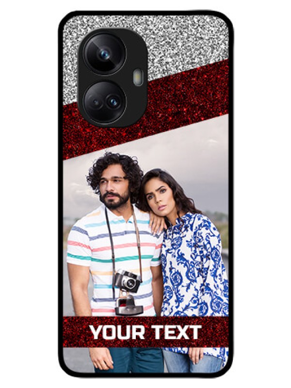 Custom Realme 10 Pro Plus 5G Personalized Glass Phone Case - Image Holder with Glitter Strip Design