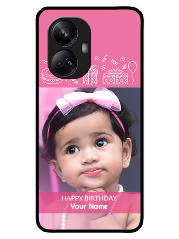 Custom Realme 10 Pro Plus 5G Photo Printing on Glass Case - with Birthday Line Art Design