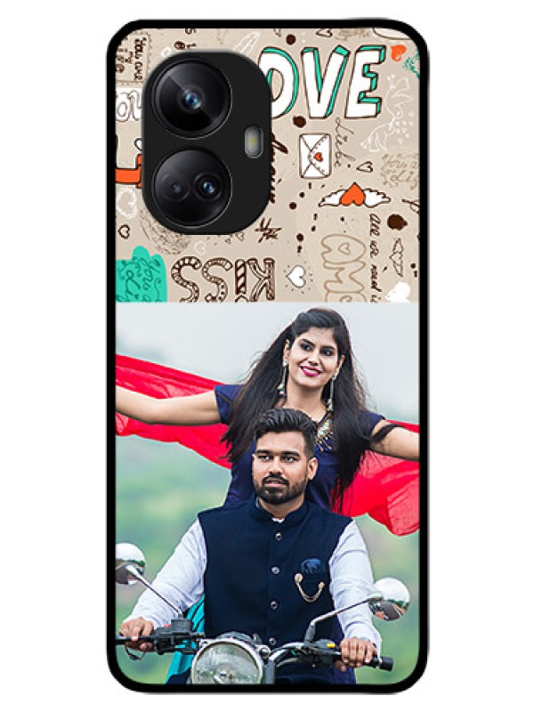 Custom Realme 10 Pro Plus 5G Custom Glass Phone Case - Love Doodle Pattern