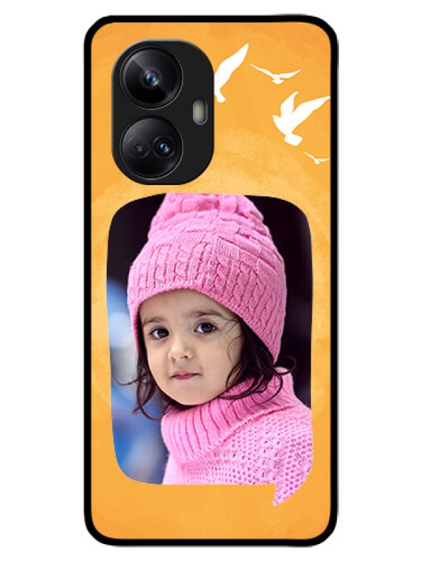 Custom Realme 10 Pro Plus 5G Personalized Glass Phone Case - Water Color Design with Bird Icons