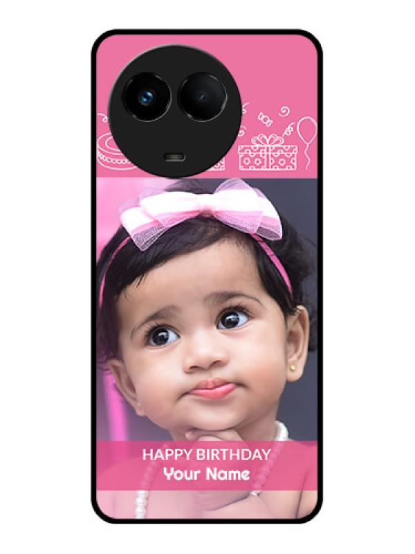 Custom Realme 11 5G Photo Printing on Glass Case - with Birthday Line Art Design