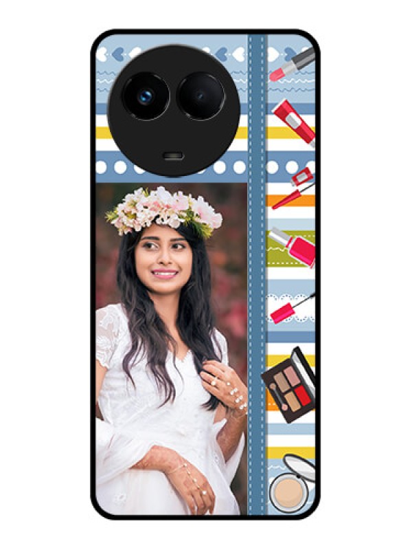 Custom Realme 11 5G Personalized Glass Phone Case - Makeup Icons Design