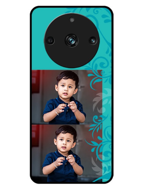 Custom Realme 11 Pro Plus 5G Personalized Glass Phone Case - with Photo and Green Floral Design