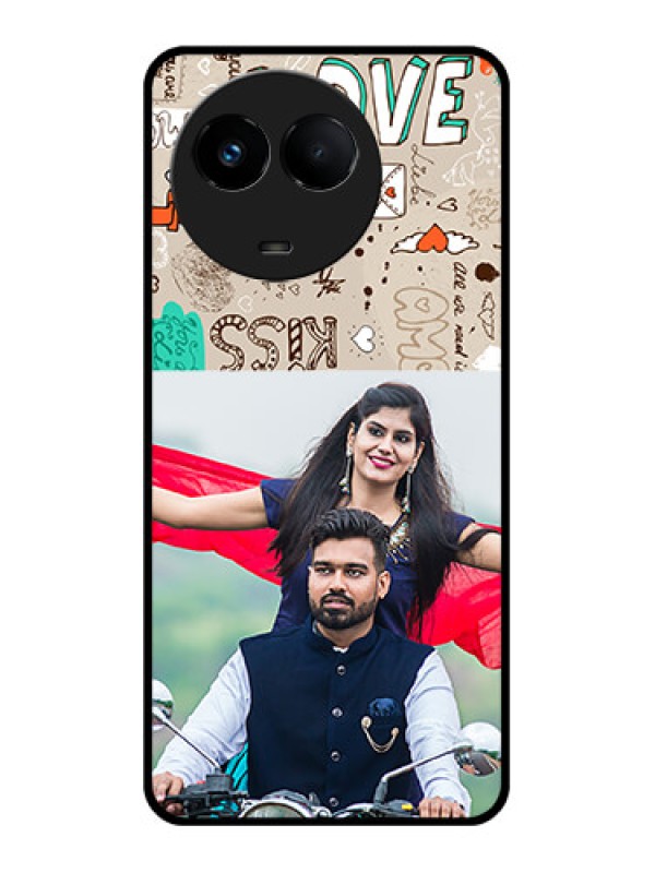 Custom Realme 11x 5G Custom Glass Phone Case - Love Doodle Pattern