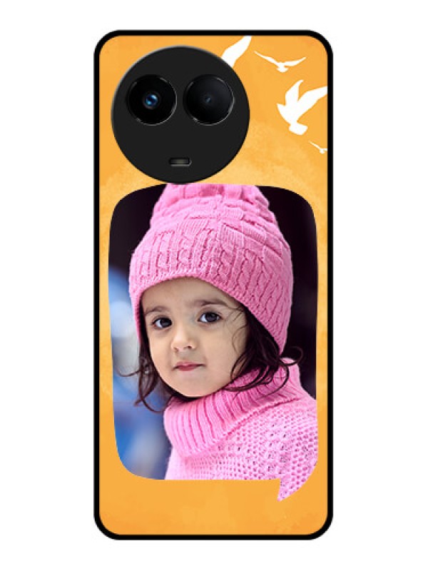 Custom Realme 11x 5G Personalized Glass Phone Case - Water Color Design with Bird Icons