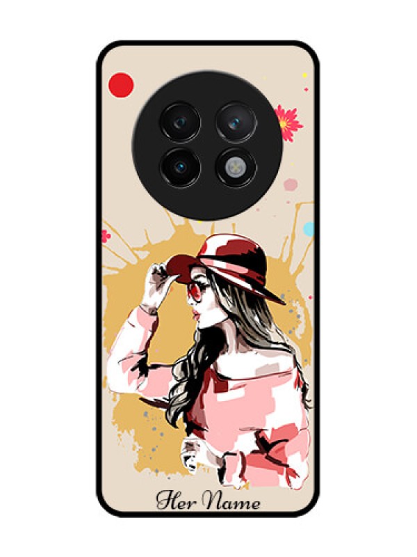 Custom Realme 13 Plus 5G Custom Glass Phone CaseWomen With Pink Hat Design