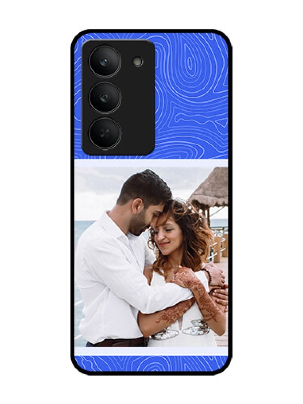 Custom Realme 14x 5G Custom Glass Phone CaseCurved Line Art With Blue And White Design