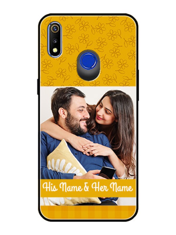 Custom Realme 3 Custom Glass Mobile Case  - Yellow Floral Design