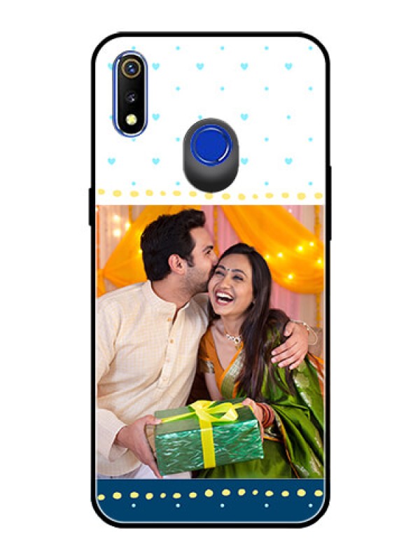 Custom Realme 3 Personalized Glass Phone Case  - White and Blue Abstract Design