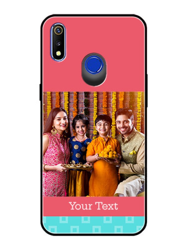 Custom Realme 3 Personalized Glass Phone Case  - Peach & Blue Color Design