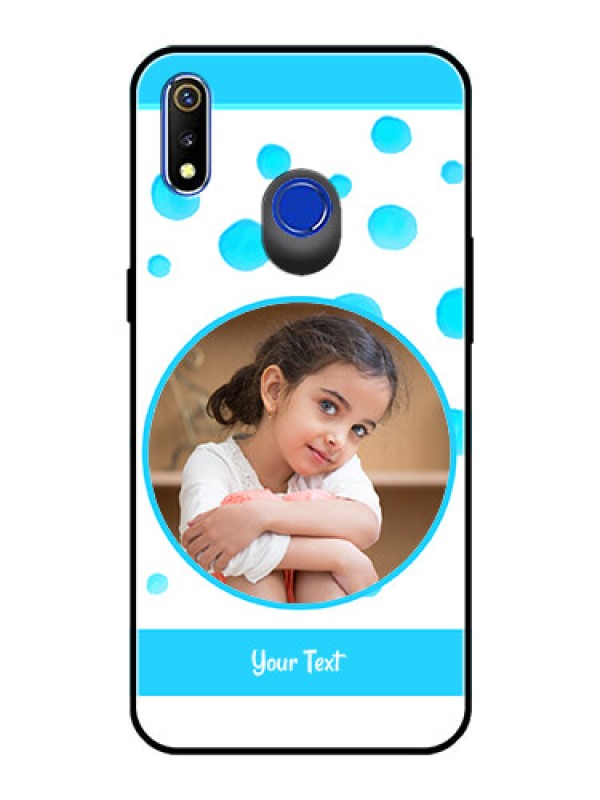 Custom Realme 3 Photo Printing on Glass Case  - Blue Bubbles Pattern Design
