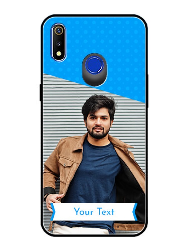 Custom Realme 3 Photo Printing on Glass Case  - Simple Blue Color Design