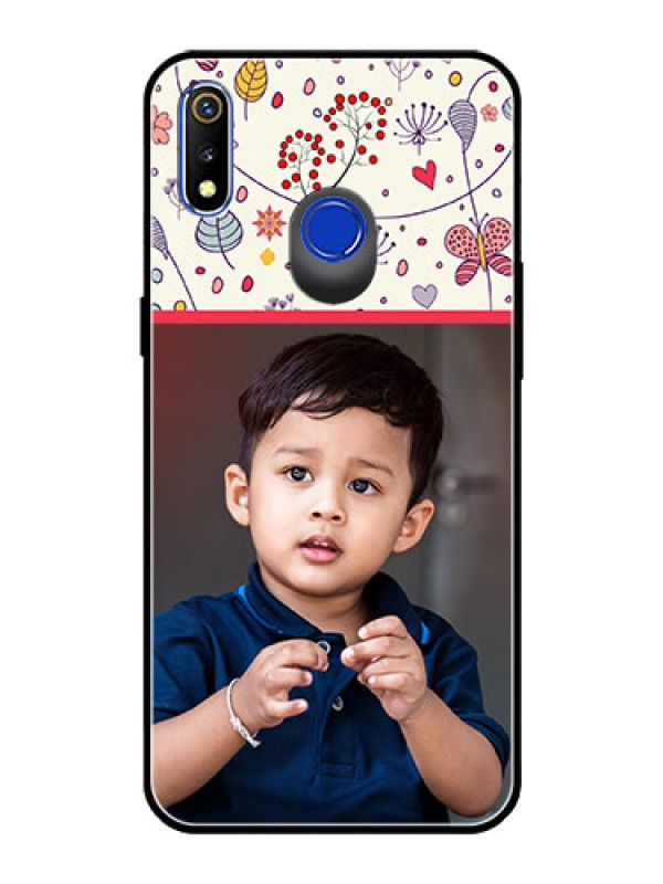 Custom Realme 3 Custom Glass Mobile Case  - Premium Floral Design