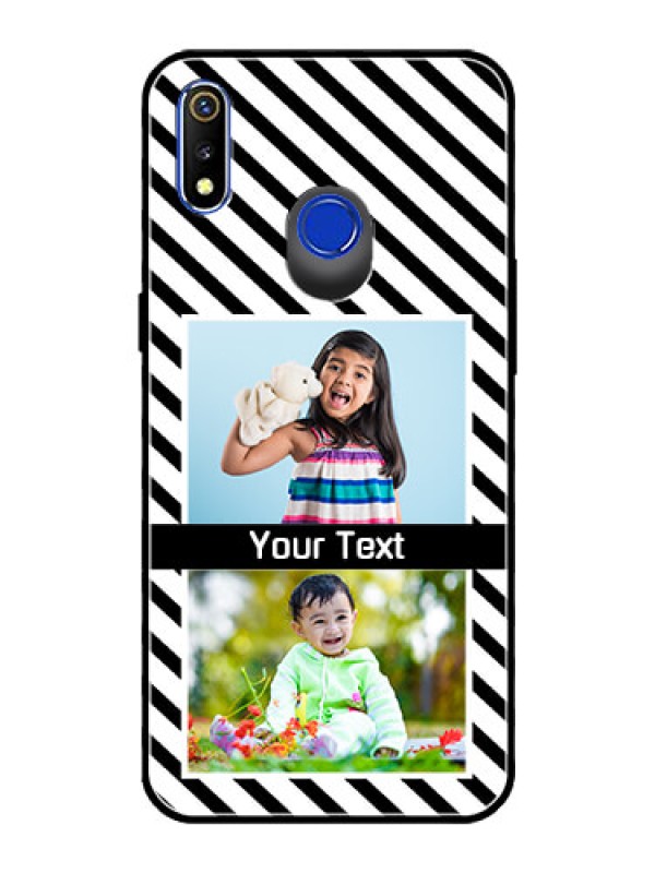 Custom Realme 3 Photo Printing on Glass Case  - Black And White Stripes Design