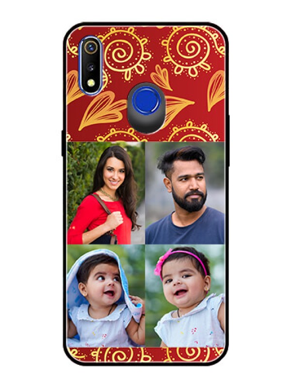 Custom Realme 3 Photo Printing on Glass Case  - 4 Image Traditional Design