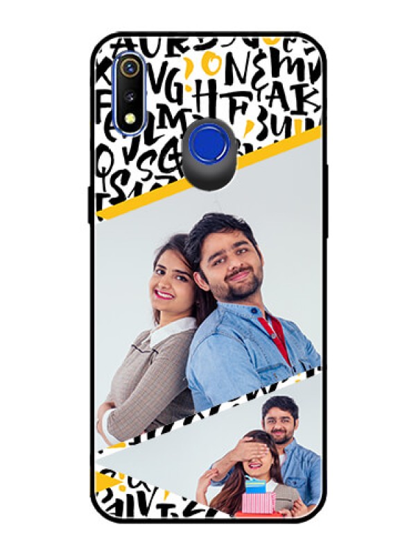 Custom Realme 3 Custom Glass Mobile Case  - Letters Pattern Design
