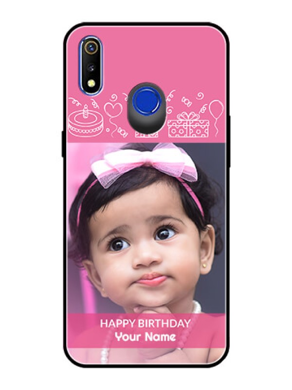 Custom Realme 3 Photo Printing on Glass Case  - with Birthday Line Art Design