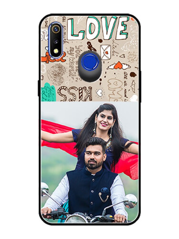 Custom Realme 3 Custom Glass Phone Case  - Love Doodle Pattern 