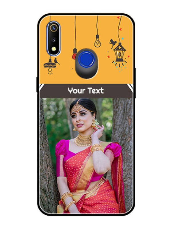 Custom Realme 3 Custom Glass Mobile Case  - with Family Picture and Icons 