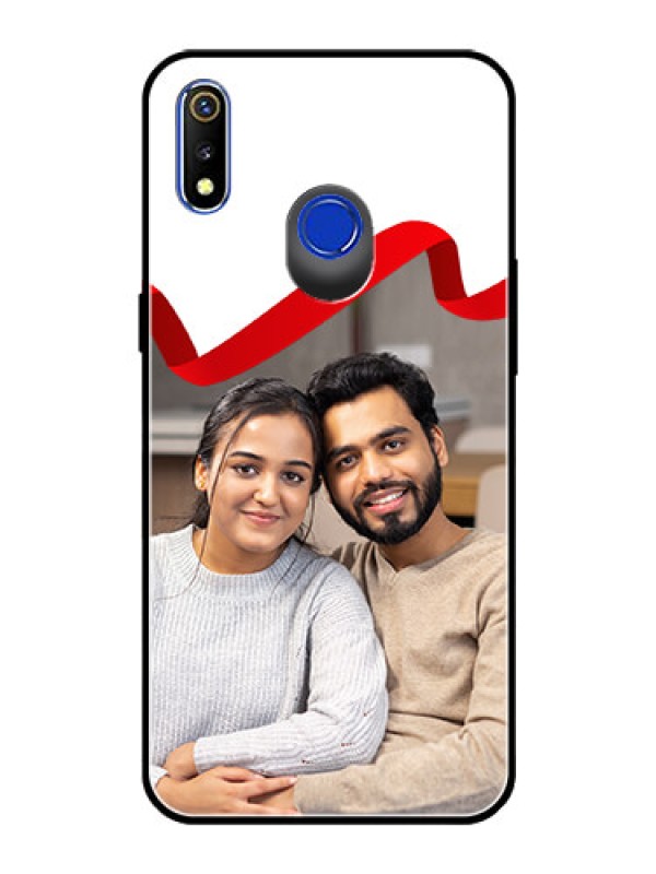 Custom Realme 3 Photo Printing on Glass Case  - Red Ribbon Frame Design
