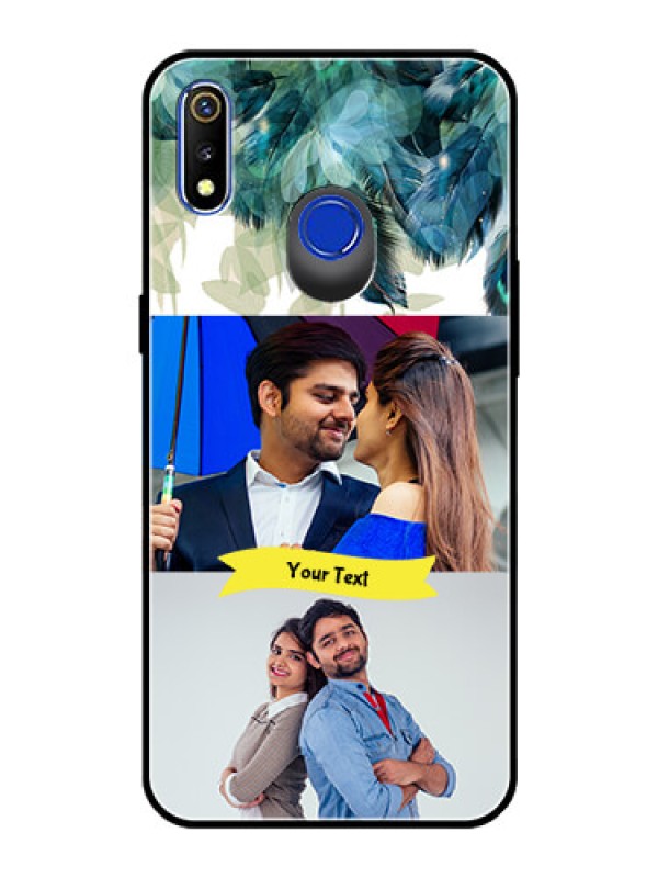 Custom Realme 3 Personalized Glass Phone Case  - Image with Boho Peacock Feather Design