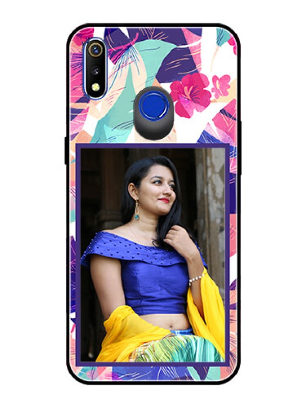 Custom Realme 3 Custom Glass Mobile Case  - Abstract Floral Design