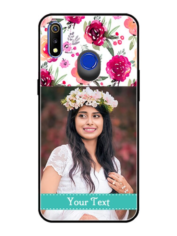 Custom Realme 3 Custom Glass Phone Case  - Watercolor Floral Design