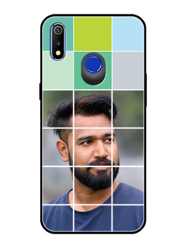 Custom Realme 3 Photo Printing on Glass Case  - with white box pattern 