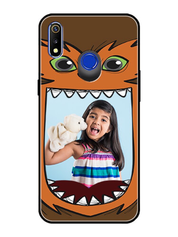Custom Realme 3 Photo Printing on Glass Case  - Owl Monster Back Case Design