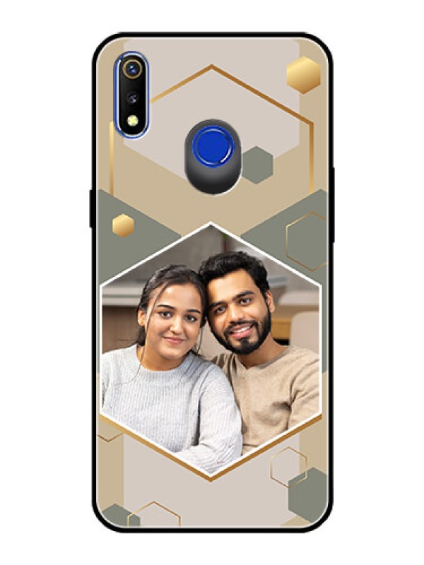 Custom Realme 3 Photo Printing on Glass Case - Stylish Hexagon Pattern Design