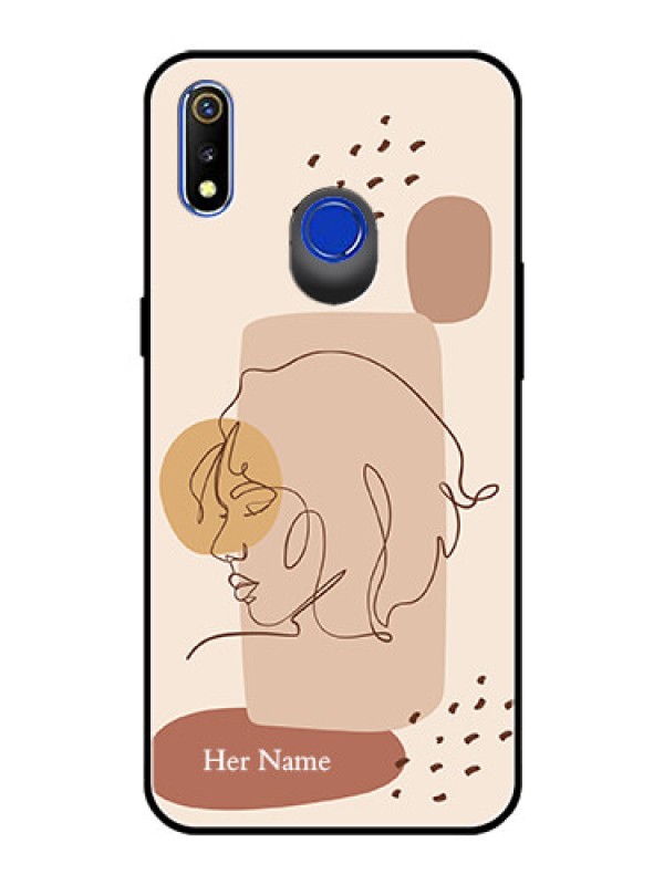Custom Realme 3 Photo Printing on Glass Case - Calm Woman line art Design