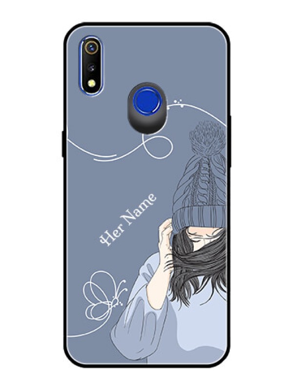 Custom Realme 3 Custom Glass Mobile Case - Girl in winter outfit Design