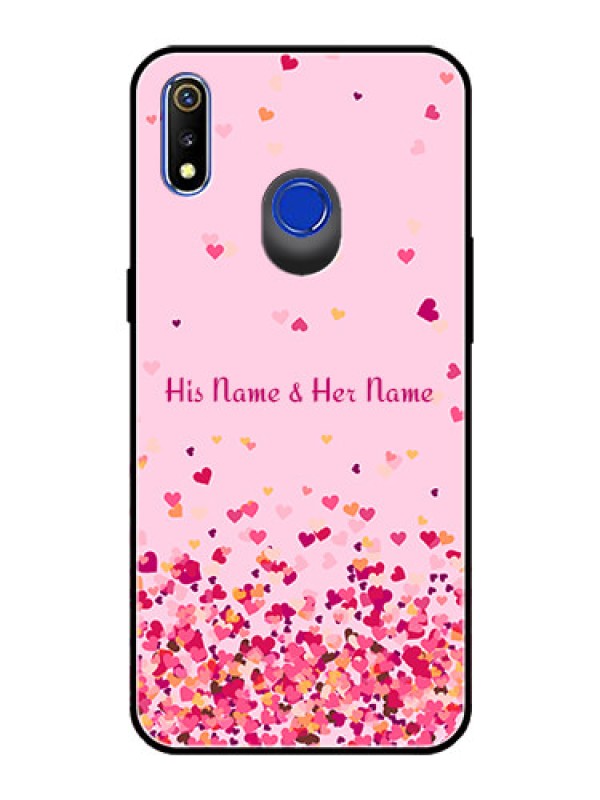 Custom Realme 3 Photo Printing on Glass Case - Floating Hearts Design