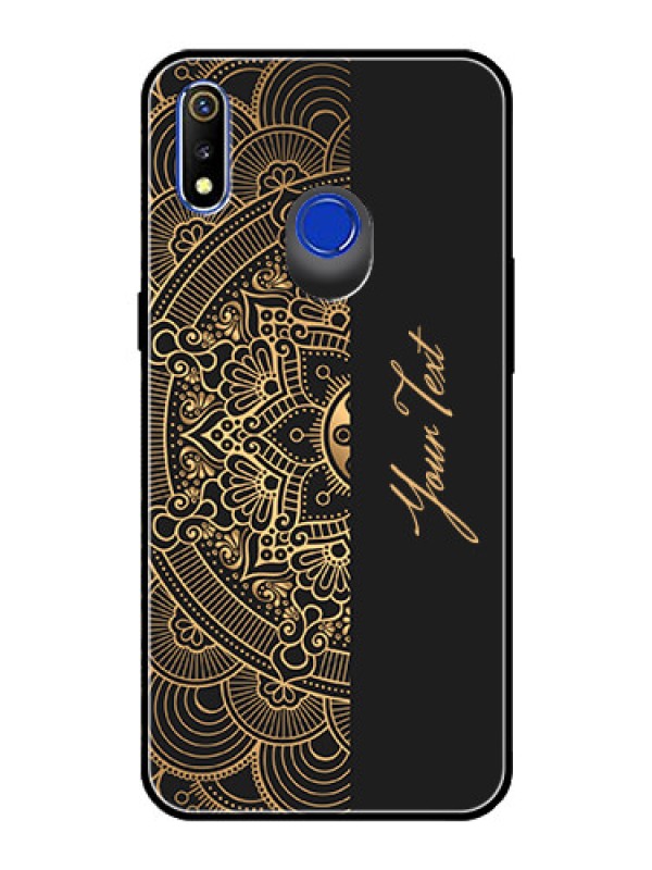 Custom Realme 3 Photo Printing on Glass Case - Mandala art with custom text Design