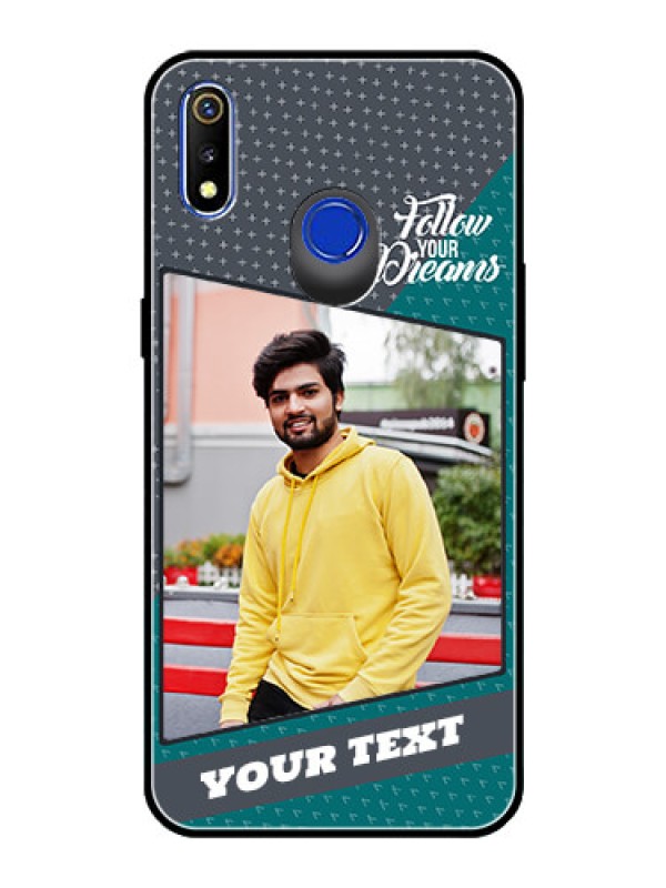 Custom Realme 3i Personalized Glass Phone Case  - Background Pattern Design with Quote