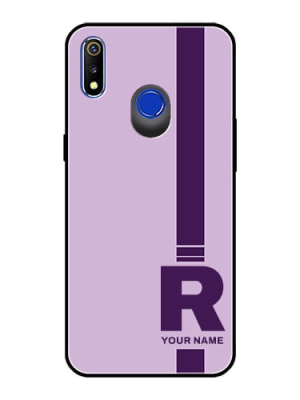 Custom Realme 3I Photo Printing on Glass Case - Simple dual tone stripe with name Design