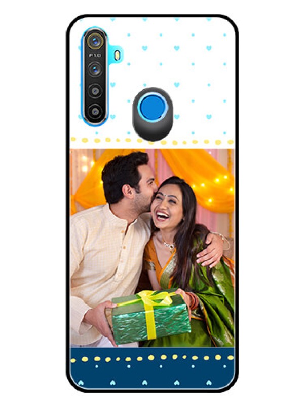 Custom Realme 5i Personalized Glass Phone Case  - White and Blue Abstract Design