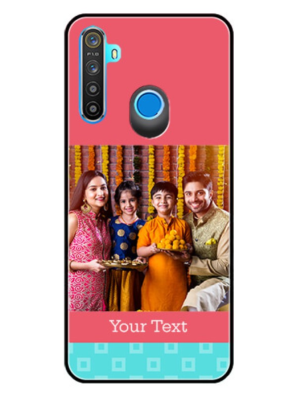 Custom Realme 5i Personalized Glass Phone Case  - Peach & Blue Color Design