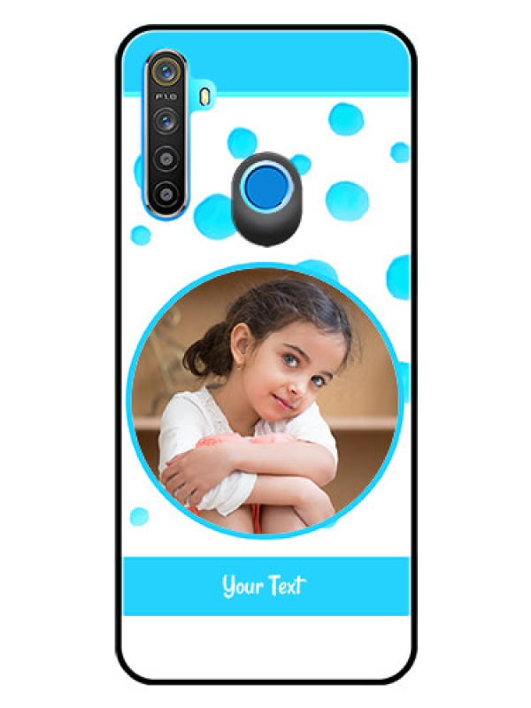 Custom Realme 5i Photo Printing on Glass Case  - Blue Bubbles Pattern Design